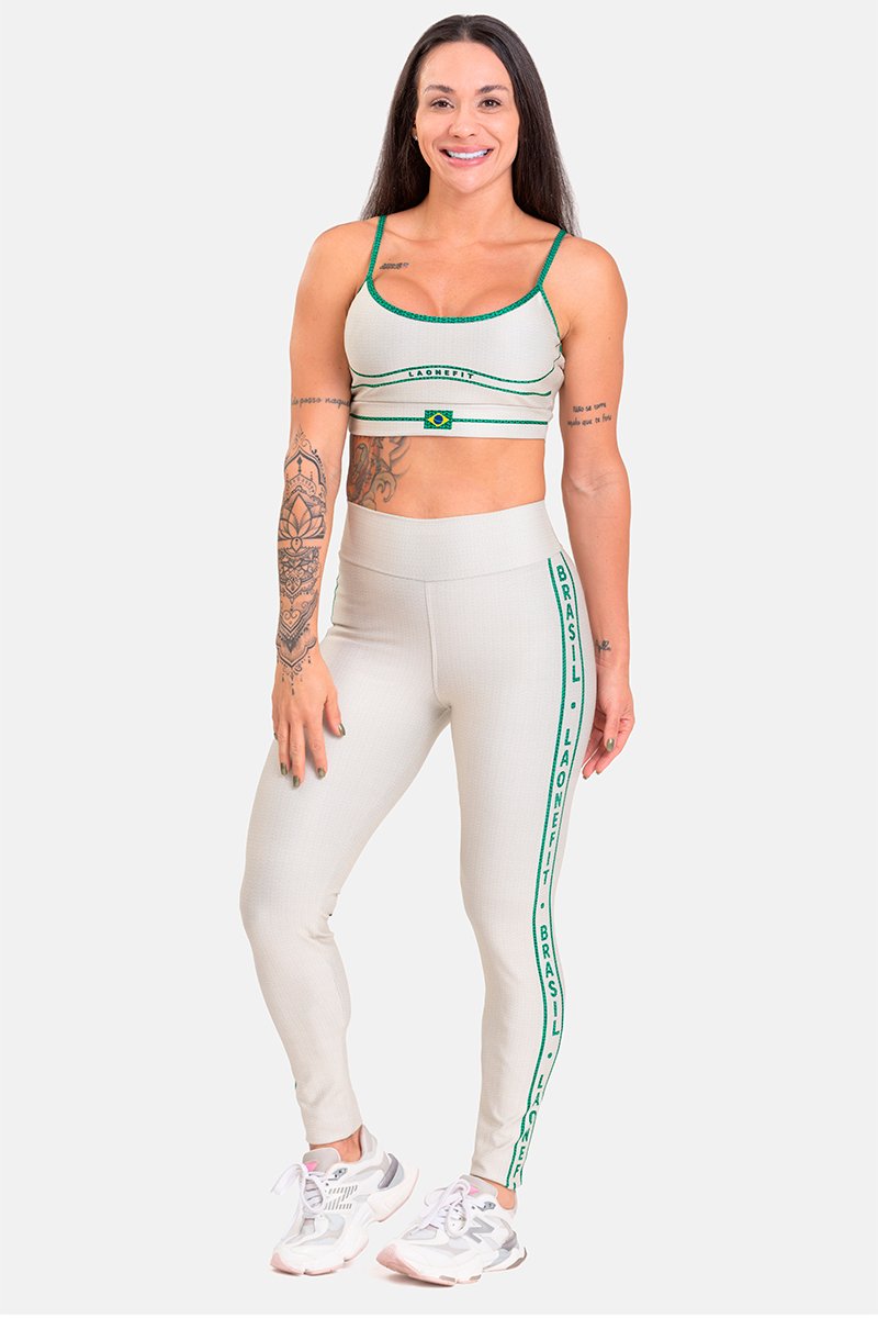 Conjunto Fitness Calça Legging e Top estampa exclusiva OFF VERDE BRASIL