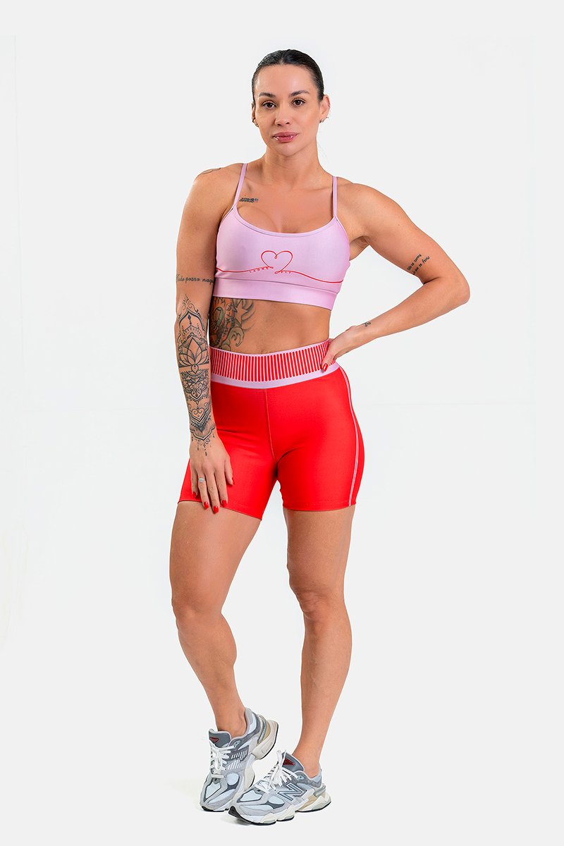 Conjunto Fitness Shorts e Top estampa exclusiva ROSA LOVERS