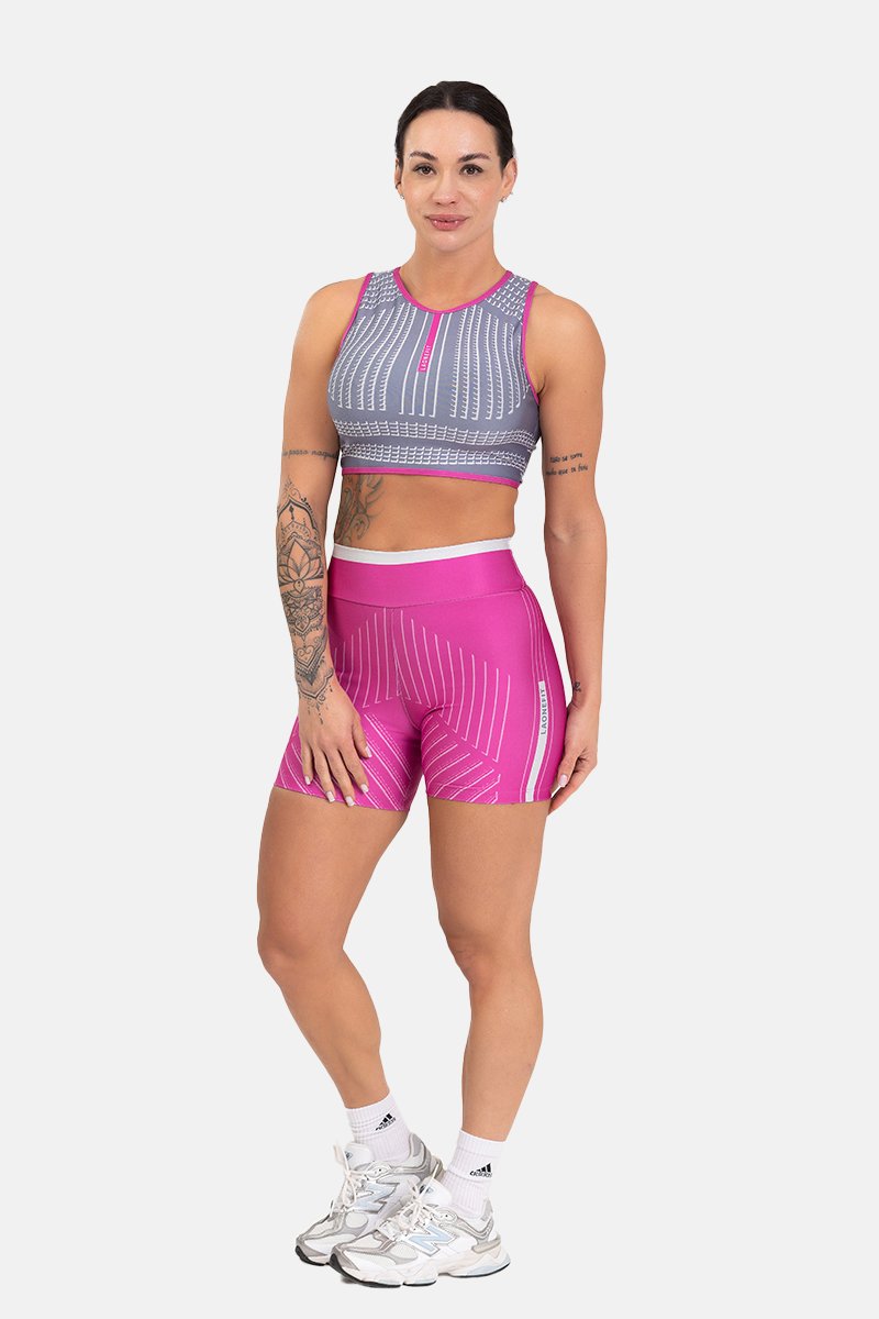 Conjunto Fitness Shorts e Top Nadador Estampa Exclusiva CINZA BLOON