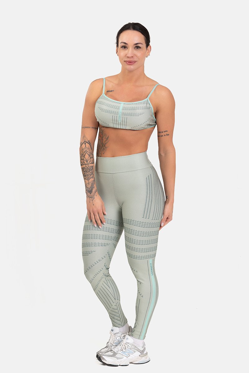 Conjunto Fitness Legging com Bolso e Top Regulável Estampa Digital CINZA SAGE