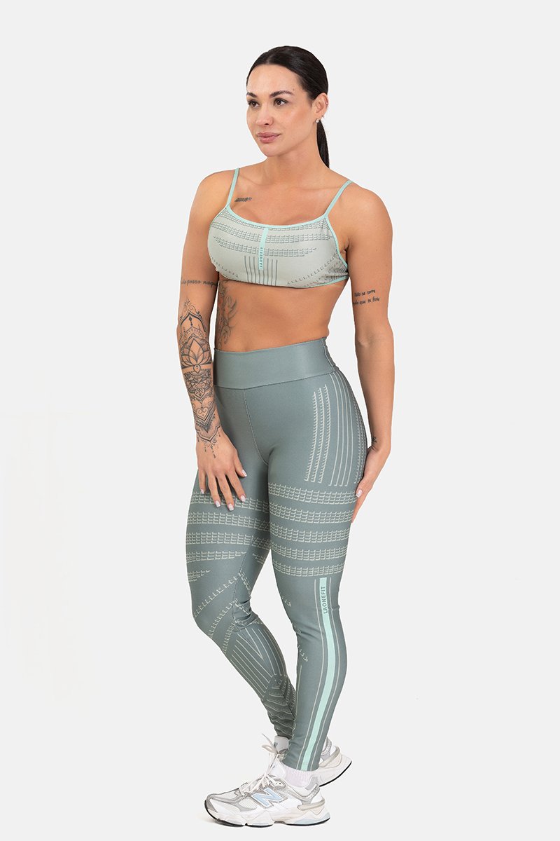 Conjunto Fitness Legging com Bolso e Top Regulável Estampa Digital VERDE SAGE