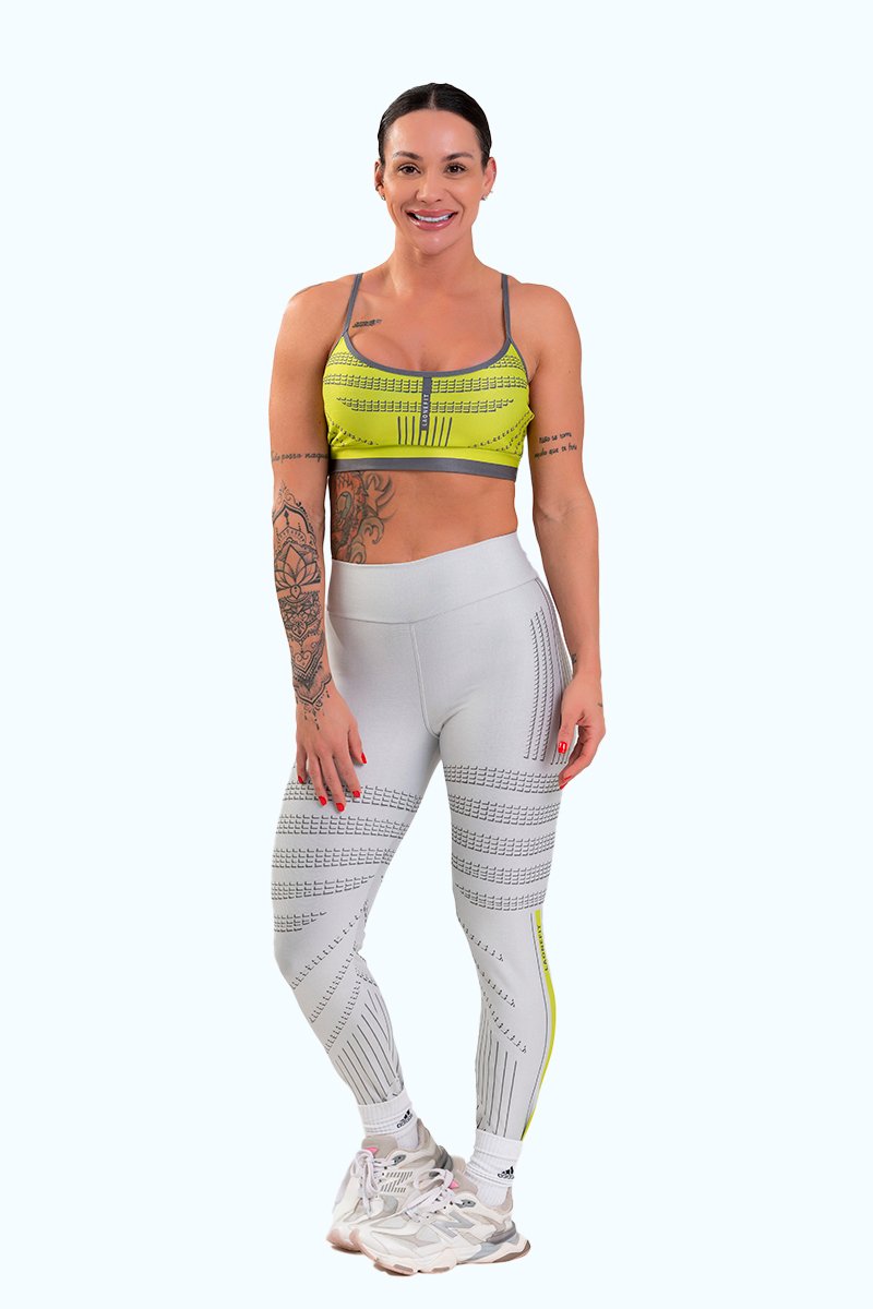 Conjunto Fitness Calça Legging e Top estampa exclusiva BRANCO IMPULSE