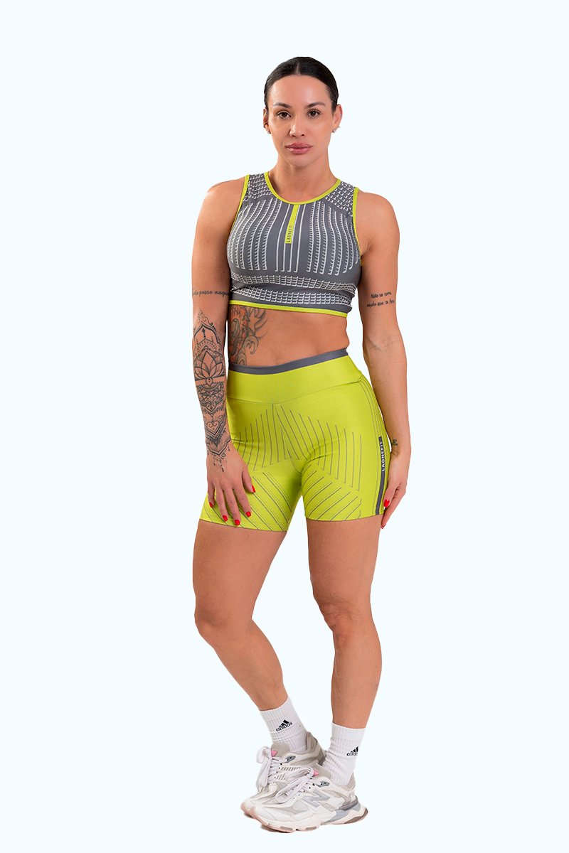 Conjunto Fitness Shorts e Top Nadador Estampa Exclusiva CINZA IMPULSE