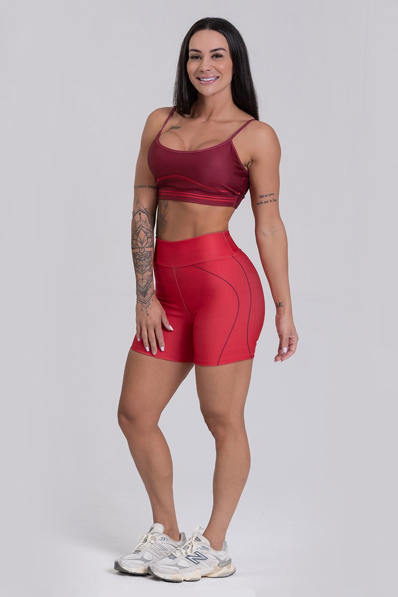 Conjunto Fitness Shorts e Top estampa exclusiva BORDO WINE