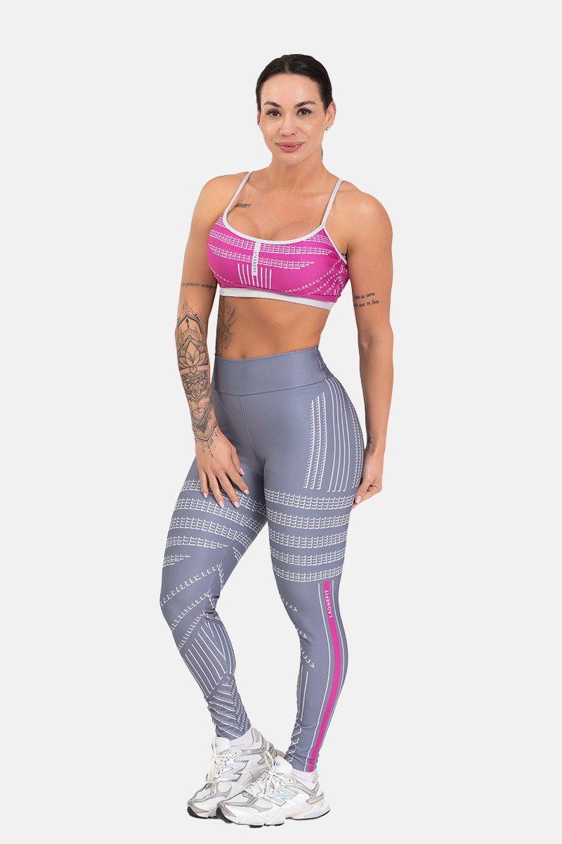 Conjunto Fitness Calça Legging e Top estampa exclusiva CINZA BLOON