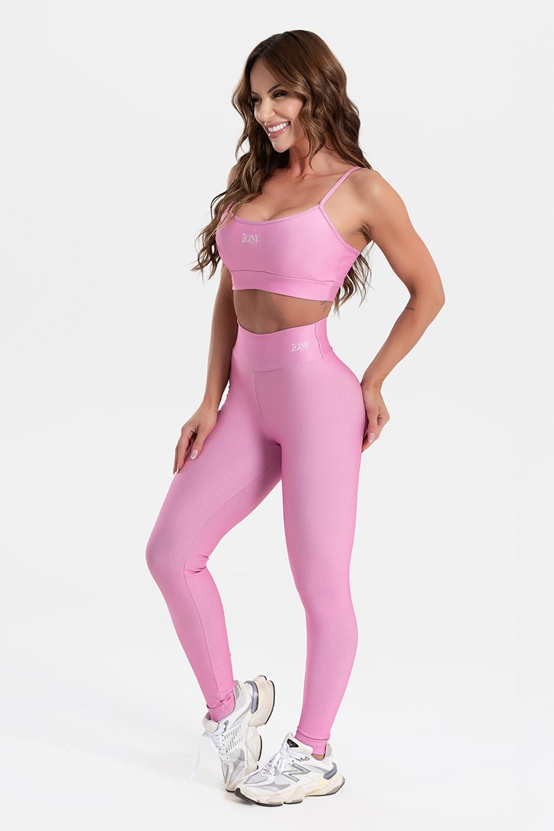 Conjunto Fitness Calça Legging e Top estampa exclusiva BLOOM PINK