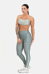 Conjunto Fitness Legging com Bolso e Top Regulável Estampa Digital VERDE SAGE