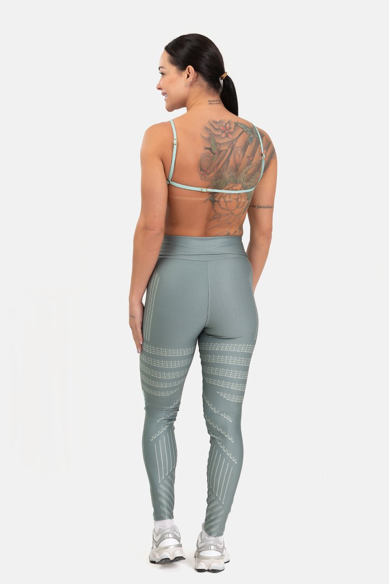 Conjunto Fitness Legging com Bolso e Top Regulável Estampa Digital VERDE SAGE
