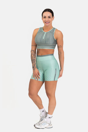 Conjunto Fitness Shorts e Top Nadador Estampa Exclusiva VERDE SAGE