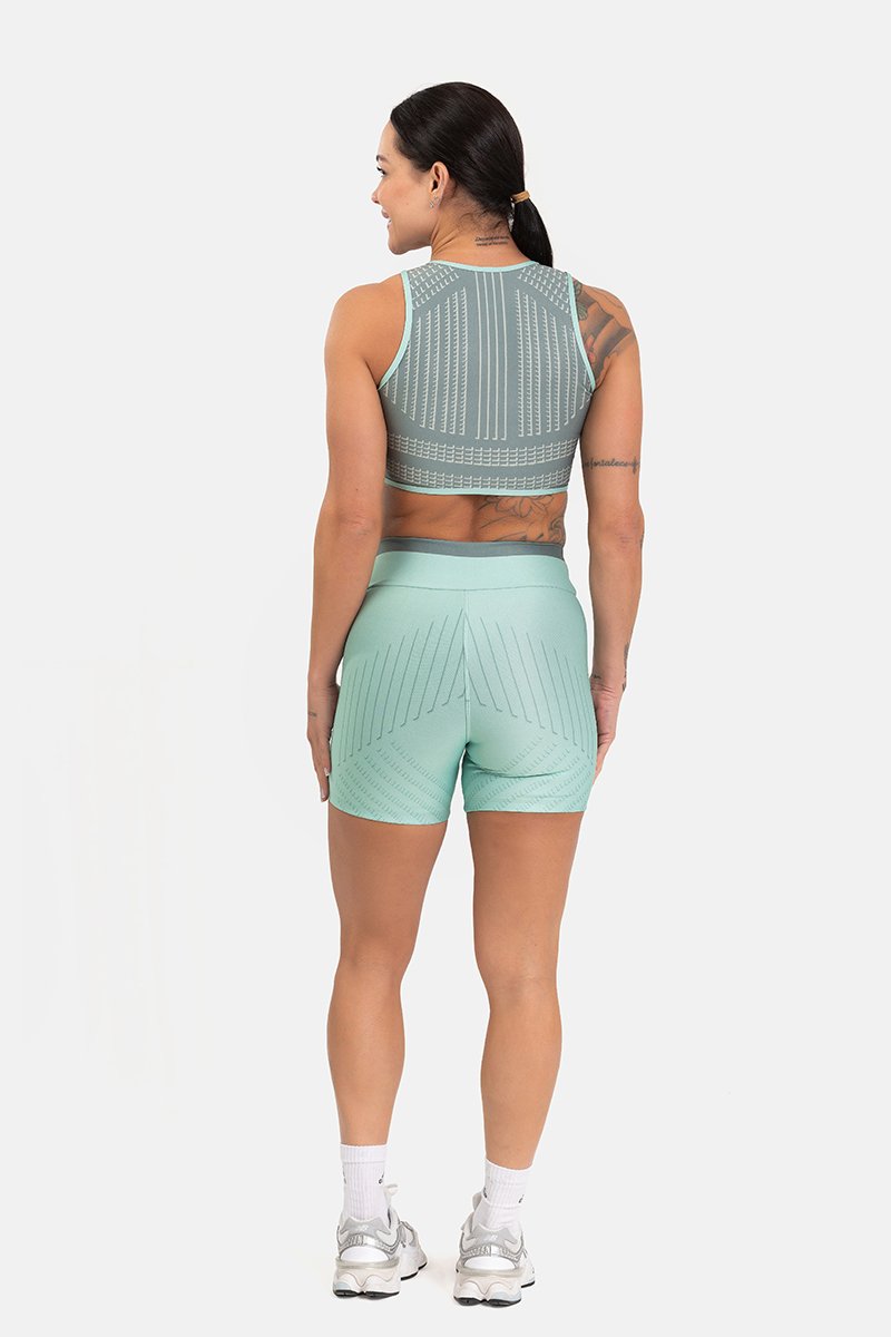 Conjunto Fitness Shorts e Top Nadador Estampa Exclusiva VERDE SAGE