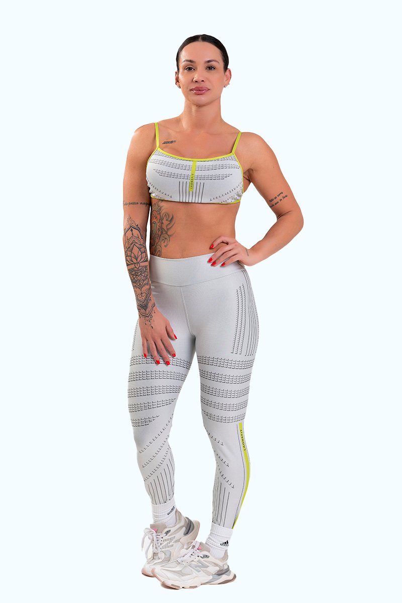 Conjunto Fitness Legging com Bolso e Top Regulável Estampa Digital BRANCO IMPULSE