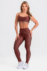 Conjunto Fitness Calça Legging e Top estampa exclusiva MARROM COFFEE