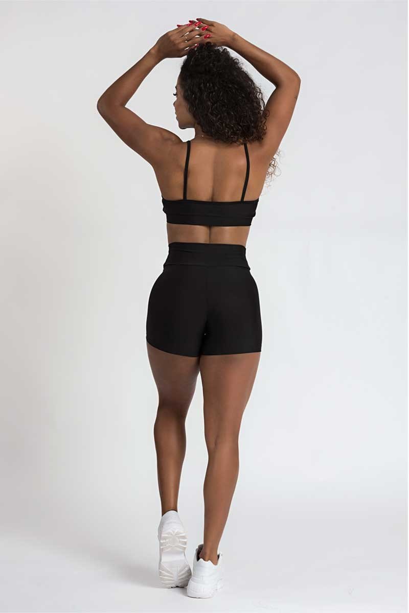 Conjunto Fitness Shorts e Top PRETO