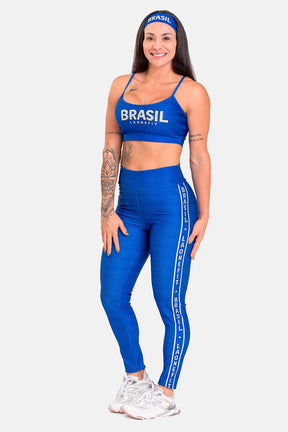 Conjunto Fitness Calça Legging e Top estampa exclusiva AZUL BRASIL
