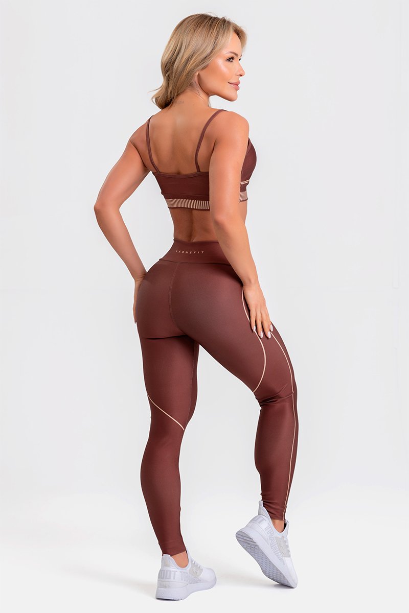 Conjunto Fitness Calça Legging e Top estampa exclusiva MARROM COFFEE