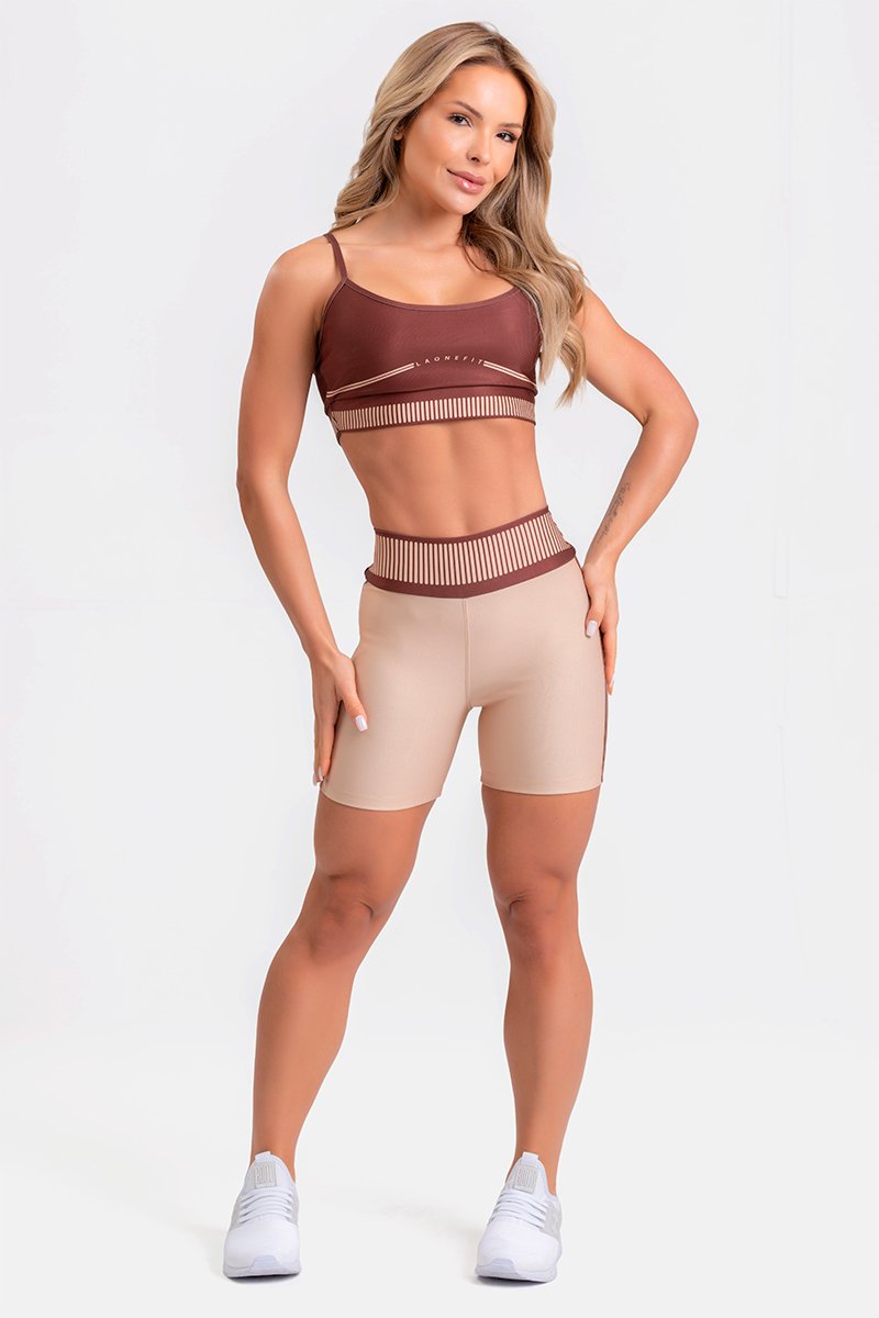 Conjunto Fitness Shorts e Top estampa exclusiva MARROM COFFEE