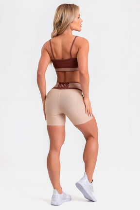 Conjunto Fitness Shorts e Top estampa exclusiva MARROM COFFEE