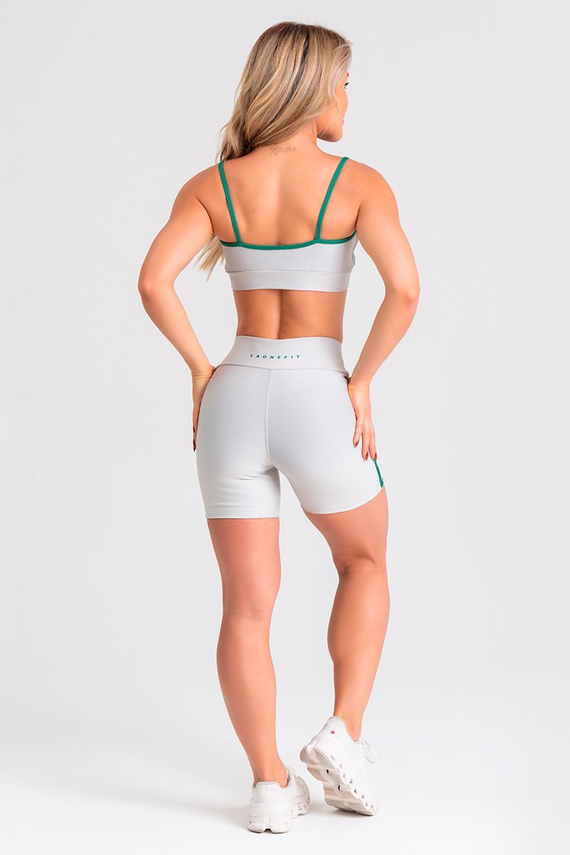 Conjunto Fitness Shorts e Top estampa exclusiva CINZA VARSITY