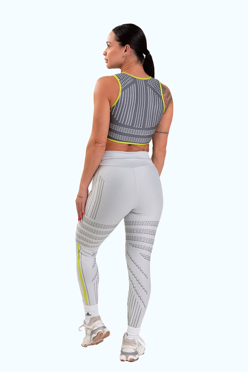 Conjunto Fitness Legging com Bolso e Top Nadador Estampa Digital BRANCO IMPULSE