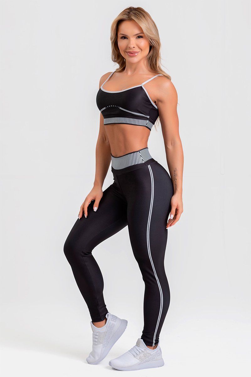 Conjunto Fitness Calça Legging e Top estampa exclusiva PRETO ORIGEM