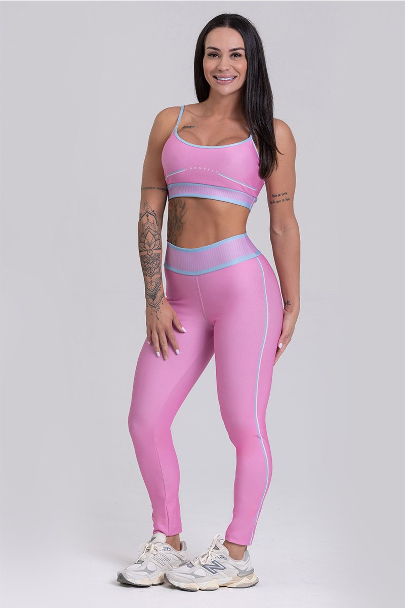 Conjunto Fitness Calça Legging e Top estampa exclusiva ROSA CANDY