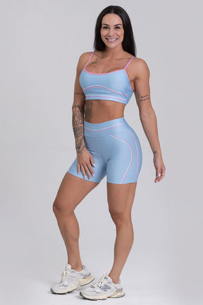 Conjunto Fitness Shorts e Top estampa exclusiva AZUL CANDY