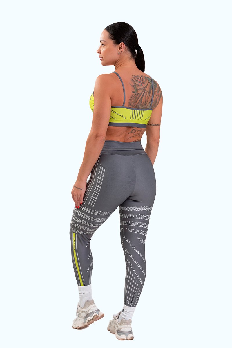 Conjunto Fitness Calça Legging e Top estampa exclusiva CINZA IMPULSE