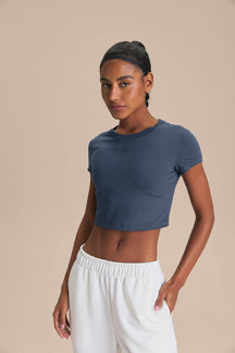 Blusa Cropped Pima Slim - Misteel Blue