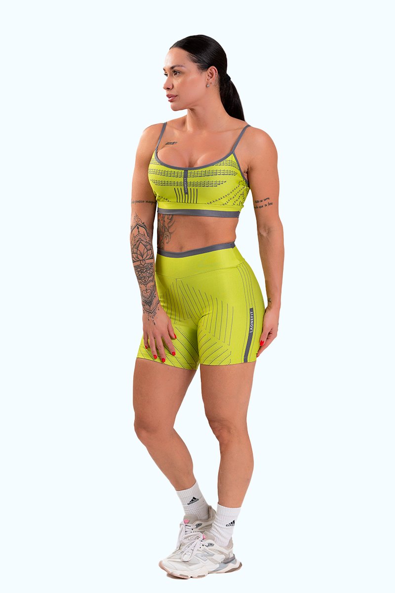 Conjunto Fitness Shorts e Top estampa exclusiva AMARELO IMPULSE