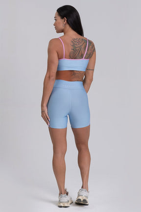 Conjunto Fitness Shorts e Top estampa exclusiva AZUL CANDY