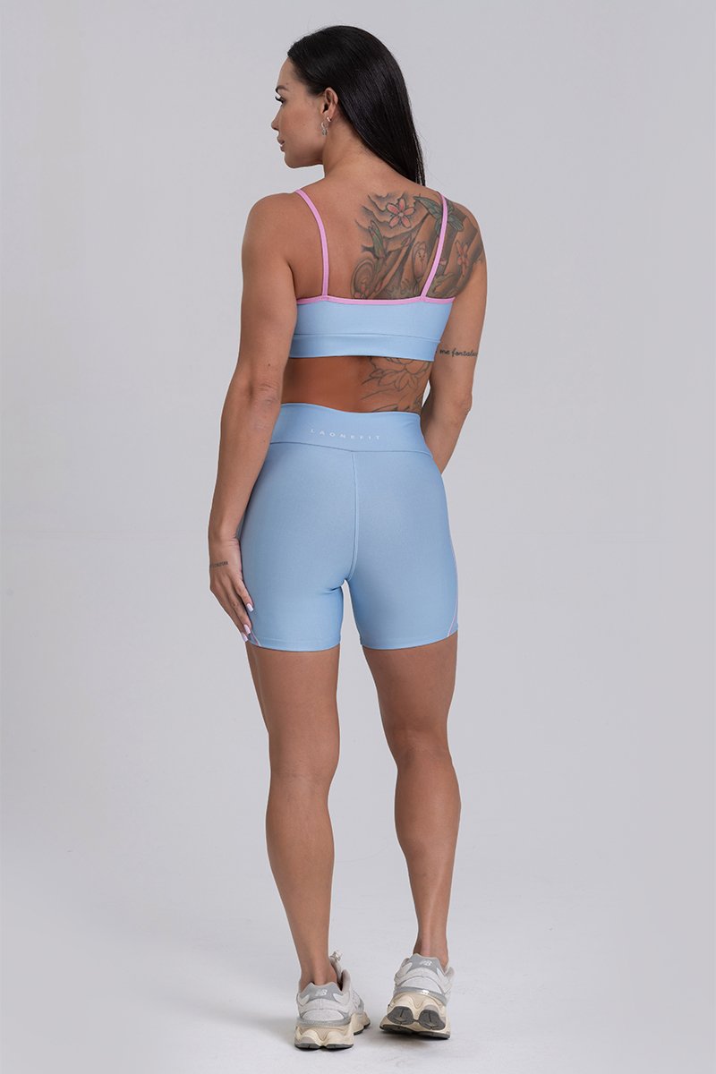 Conjunto Fitness Shorts e Top estampa exclusiva AZUL CANDY