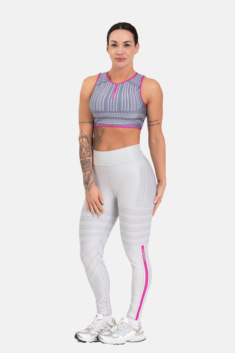 Conjunto Fitness Legging com Bolso e Top Nadador Estampa Digital BRANCO BLOON