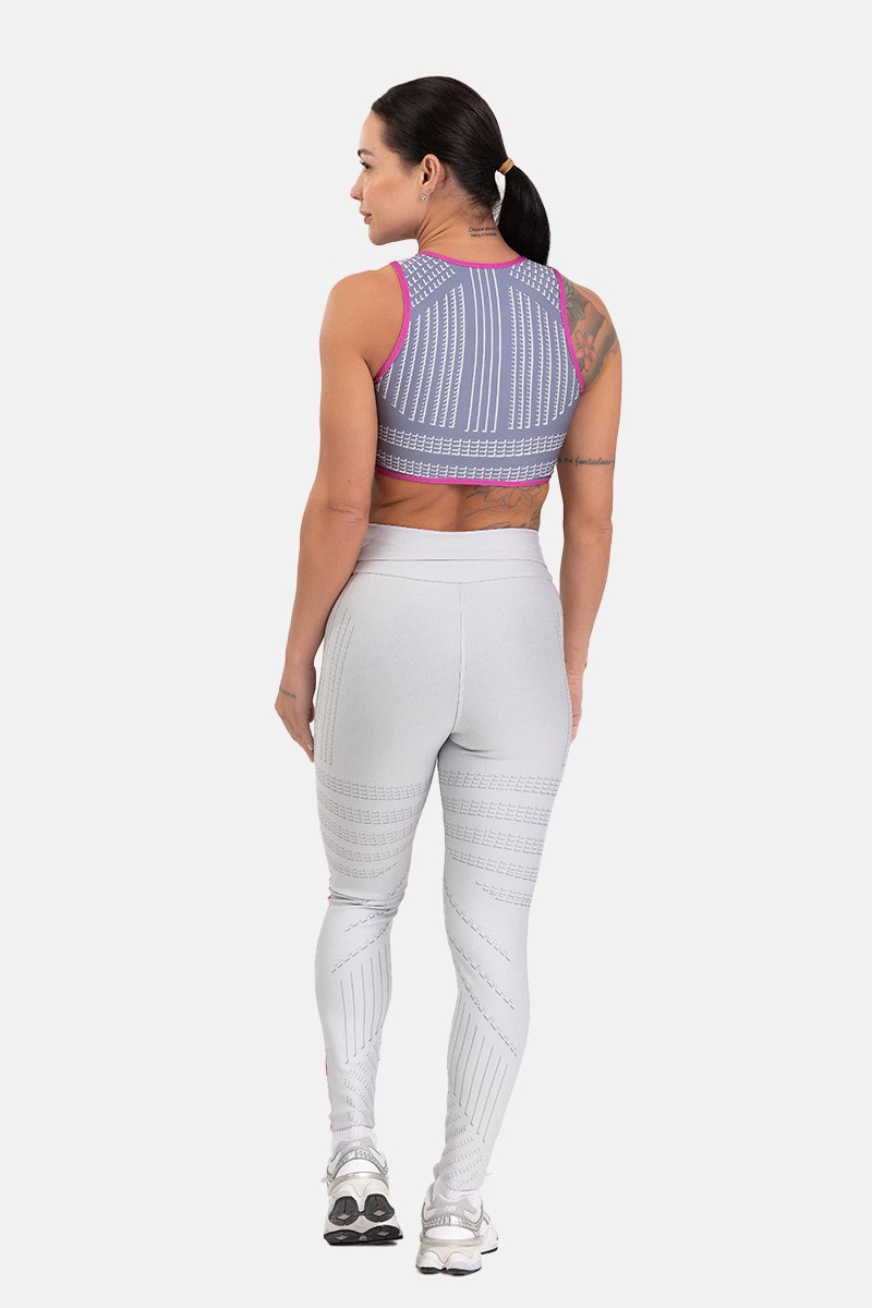 Conjunto Fitness Legging com Bolso e Top Nadador Estampa Digital BRANCO BLOON