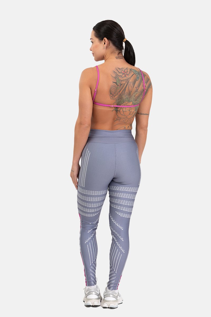 Conjunto Fitness Legging com Bolso e Top Regulável Estampa Digital CINZA BLOON