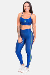 Conjunto Fitness Feminino Top e Calça Sports Treino Perfeito Tecido Premium AZUL BRASIL - LAONEFIT
