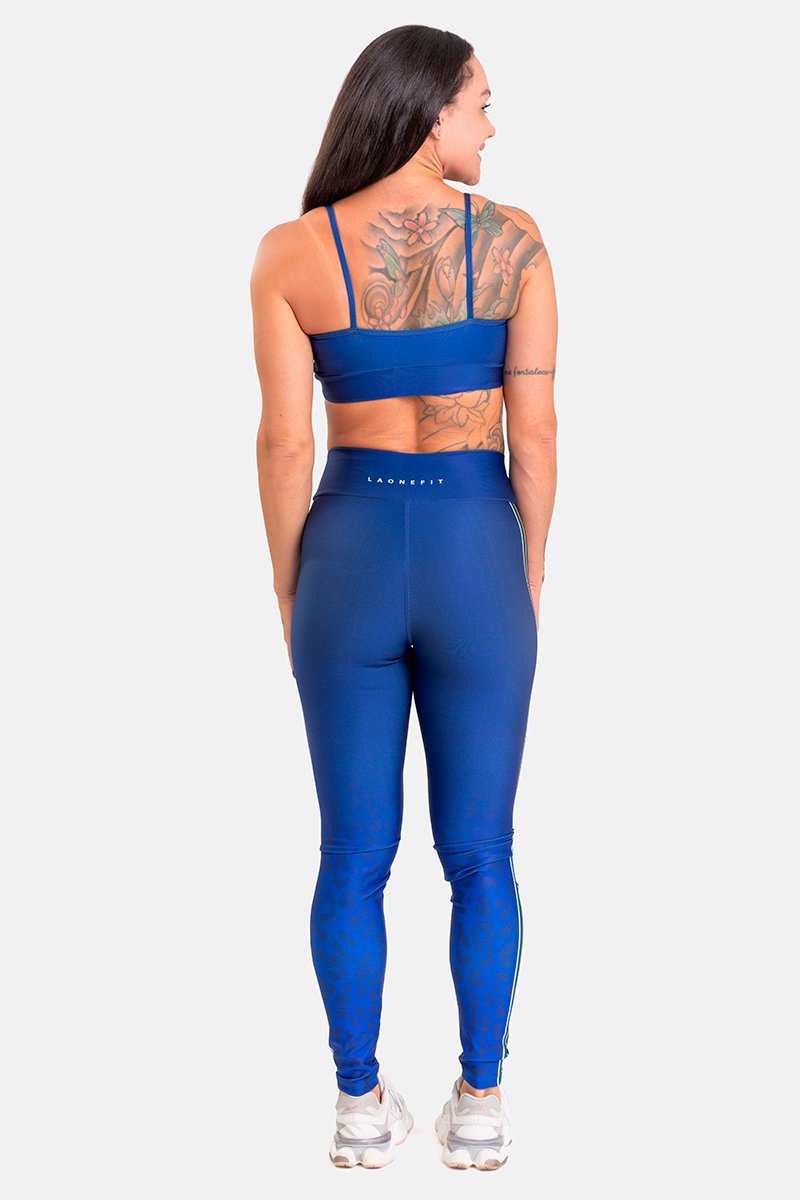Conjunto Fitness Feminino Top e Calça Sports Treino Perfeito Tecido Premium AZUL BRASIL - LAONEFIT