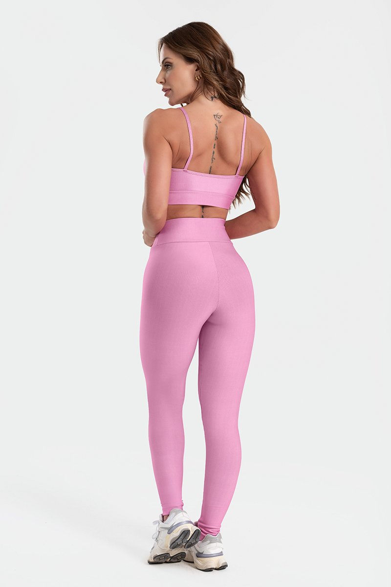 Conjunto Fitness Calça Legging e Top estampa exclusiva BLOOM PINK