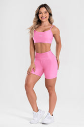 Conjunto Fitness Shorts e Top estampa exclusiva BLOOM PINK