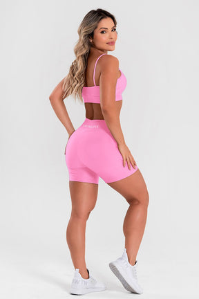 Conjunto Fitness Shorts e Top estampa exclusiva BLOOM PINK
