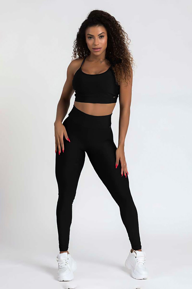Conjunto Fitness Calça Legging e Top  PRETO
