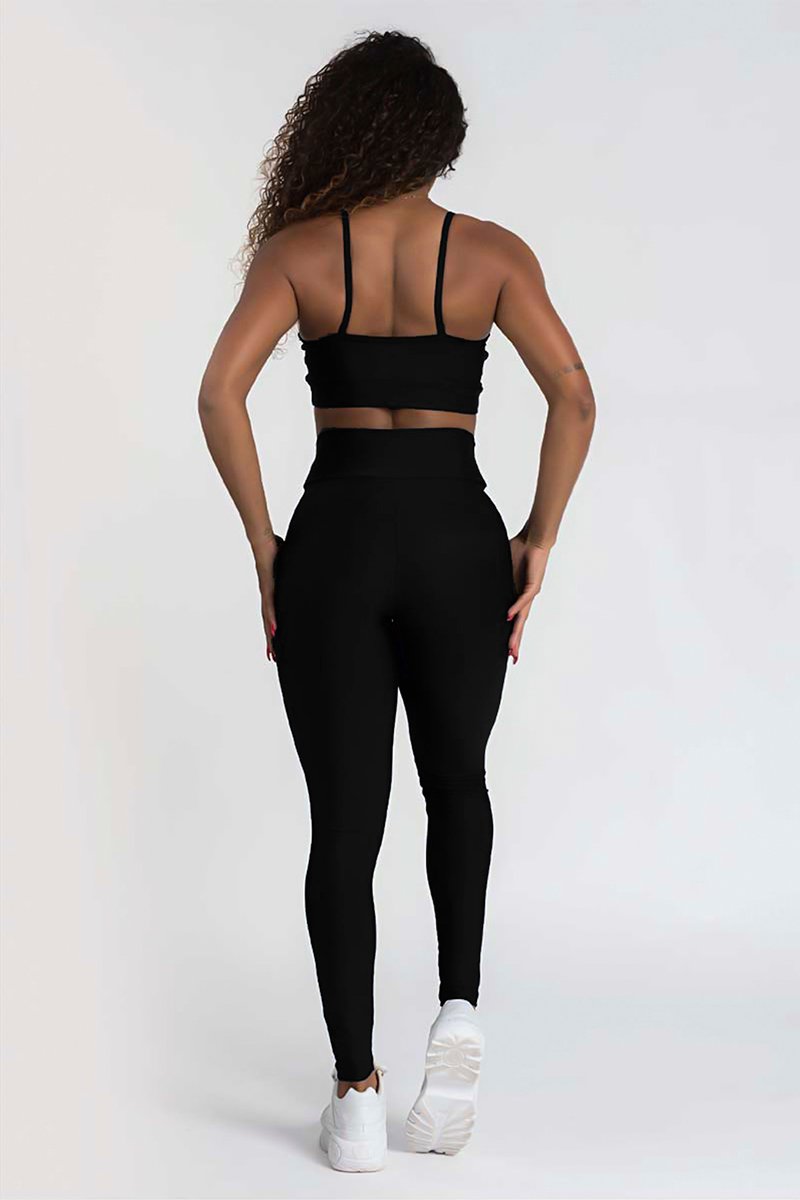 Conjunto Fitness Calça Legging e Top  PRETO